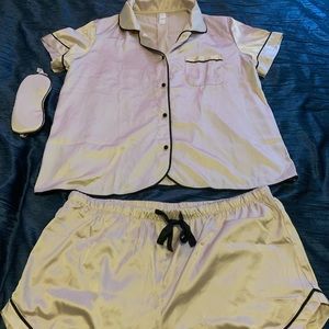Stars Above Baby Pink Silk Pajama Set (3 Piece)